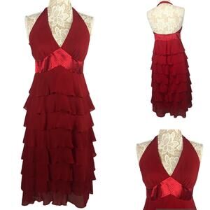 Amanda Smith sexy formal ed halter neck tiered long dress size 10